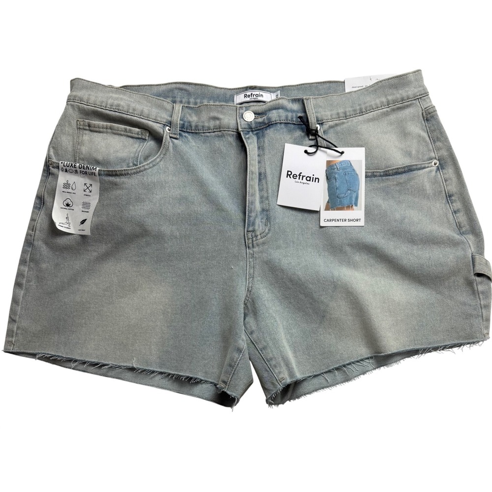 Refrain Los Angeles Carpenter Shorts Light Wash Denim Raw‎ Hem Size 22